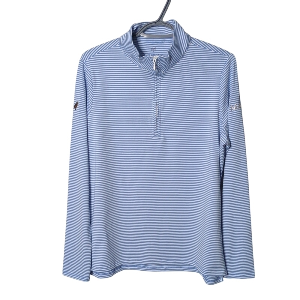 Renwick Striped 1/4 Zip Golf Shirt in‎ Periwinkle / White Size Large Pima Cotton